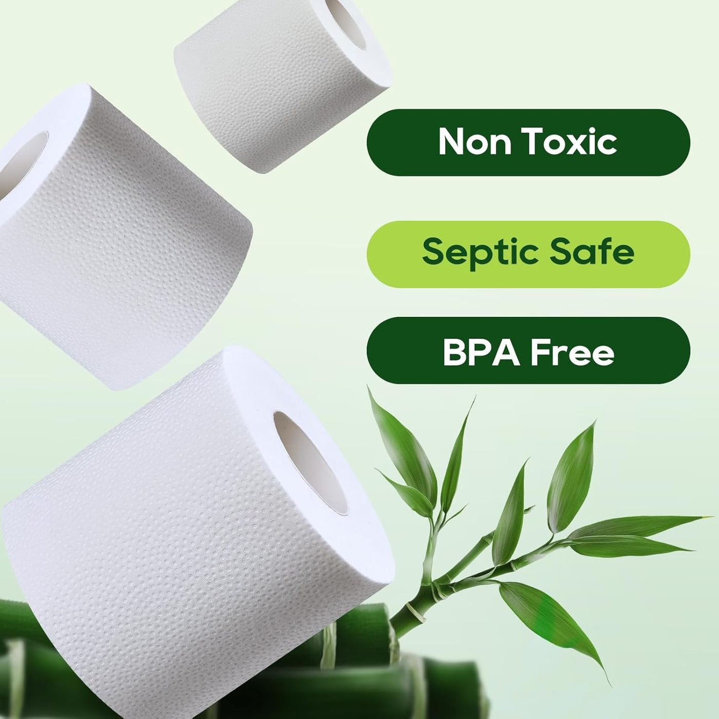 Bamboo Toilet Paper, Septic Safe Toilet Tissue, 24 Double Rolls, 320 Sheets per Roll, Tree Free, Non Toxic, 2 Ply, Soft and Absorbent, Eco Friendly Dye-Free Paper