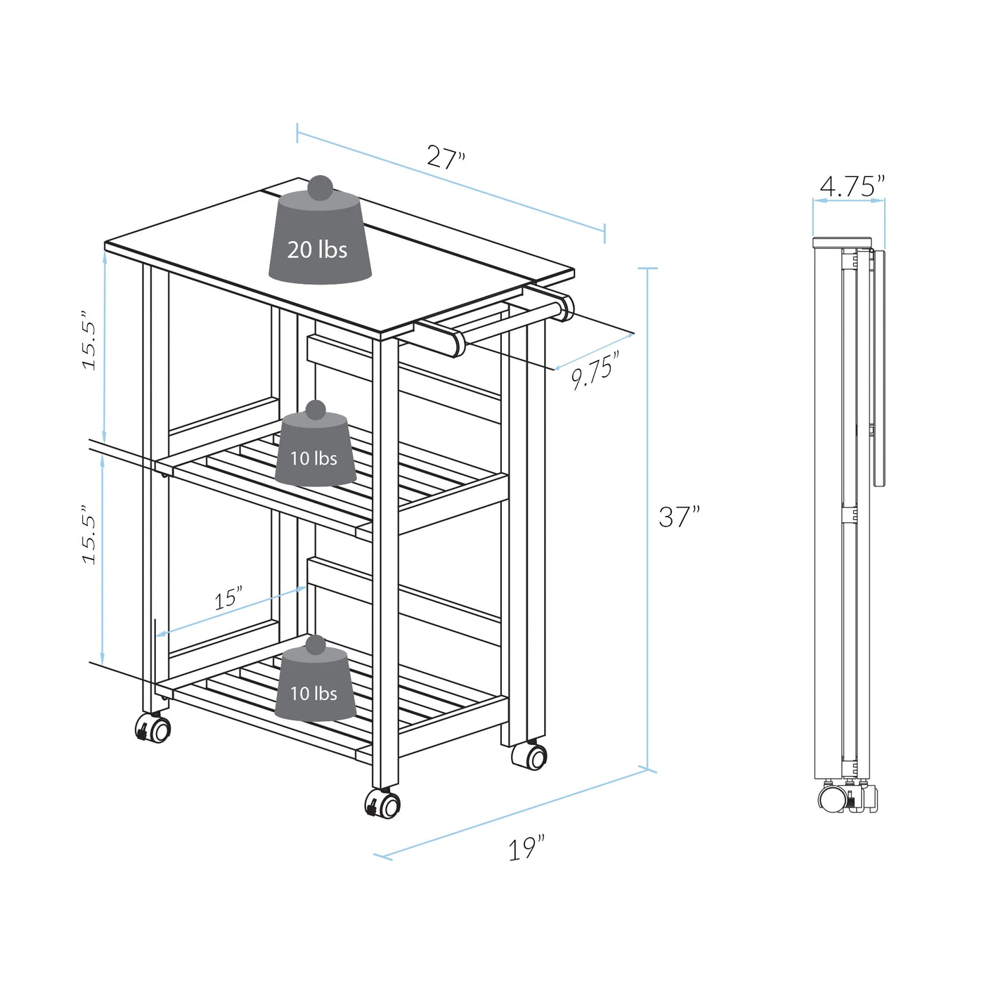 372-30 Trek Folding Kitchen Cart - Natural