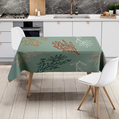 Eco-Friendly Tablecloth Featuring Artistic Floral Design for Dining Tables in Various Sizes Green Leaves Pattern Print on 100% P