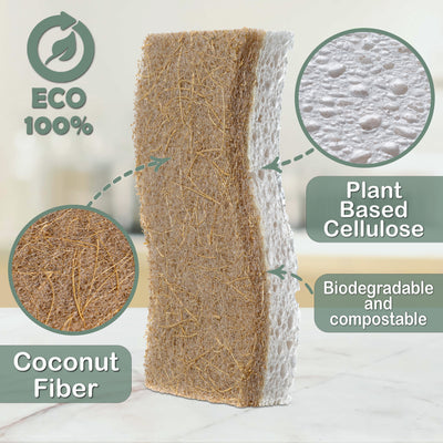 Natural Kitchen Scrub Sponges - Eco-Friendly Plant Based Coconut Sponge - 14 Pack