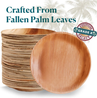 Disposable Palm Leaf Plates - 50 Pack - 10 Inch round - Compostable & Biodegradable - Heavy Duty, Eco-Friendly, Microwave Safe - like Bamboo Plates - Perfect for Events & Parties
