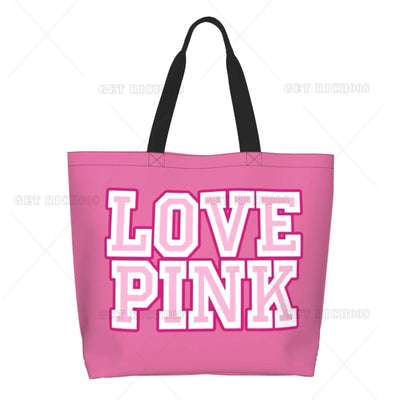 Pink Love Cartoon Women Shoulder Shopping Bag Eco Bag Large Tote Bag Fashion One Size Large Handbag Tote Bags Fashion