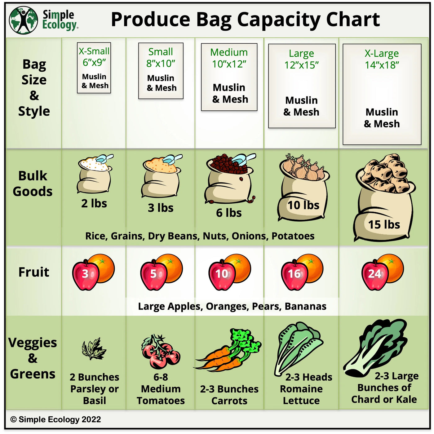 Reusable Eco Bags, Organic Cotton Mesh, Set of 6-Piece, Natural