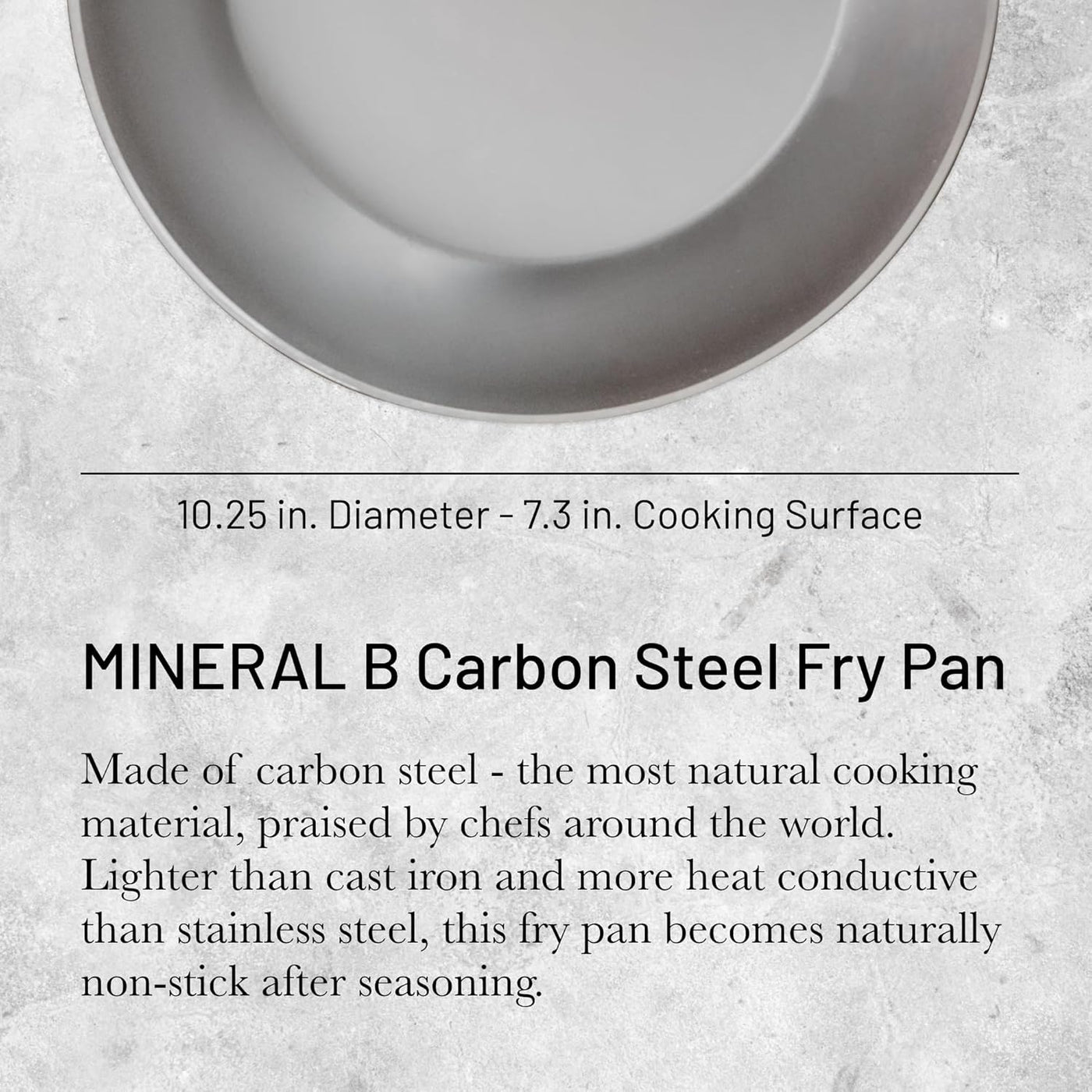 MINERAL B Carbon Steel Fry Pan - 10.25” Diameter, 7.3” Cooking Surface - Ideal for Searing, Sauteing & Reheating - PFAS, PFOA & PFOS Free - Made in France
