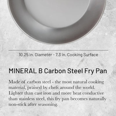 MINERAL B Carbon Steel Fry Pan - 10.25” Diameter, 7.3” Cooking Surface - Ideal for Searing, Sauteing & Reheating - PFAS, PFOA & PFOS Free - Made in France