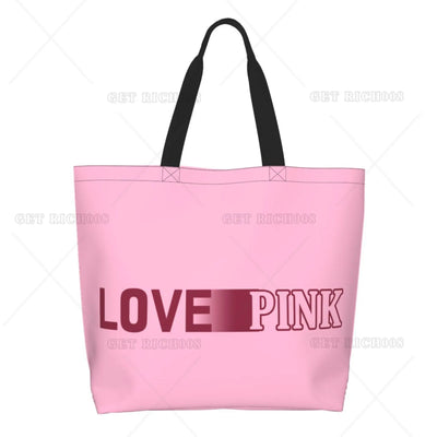Pink Love Cartoon Women Shoulder Shopping Bag Eco Bag Large Tote Bag Fashion One Size Large Handbag Tote Bags Fashion