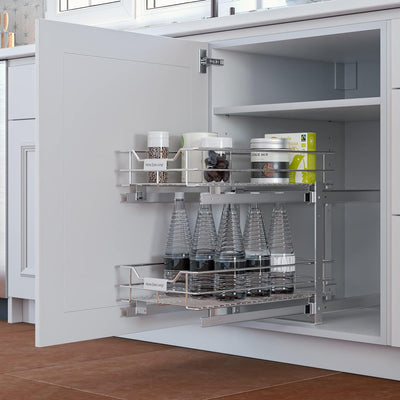 Pull Out Kitchen Cabinet Organizer with Two Tiers of Storage, 11” W X 20” D
