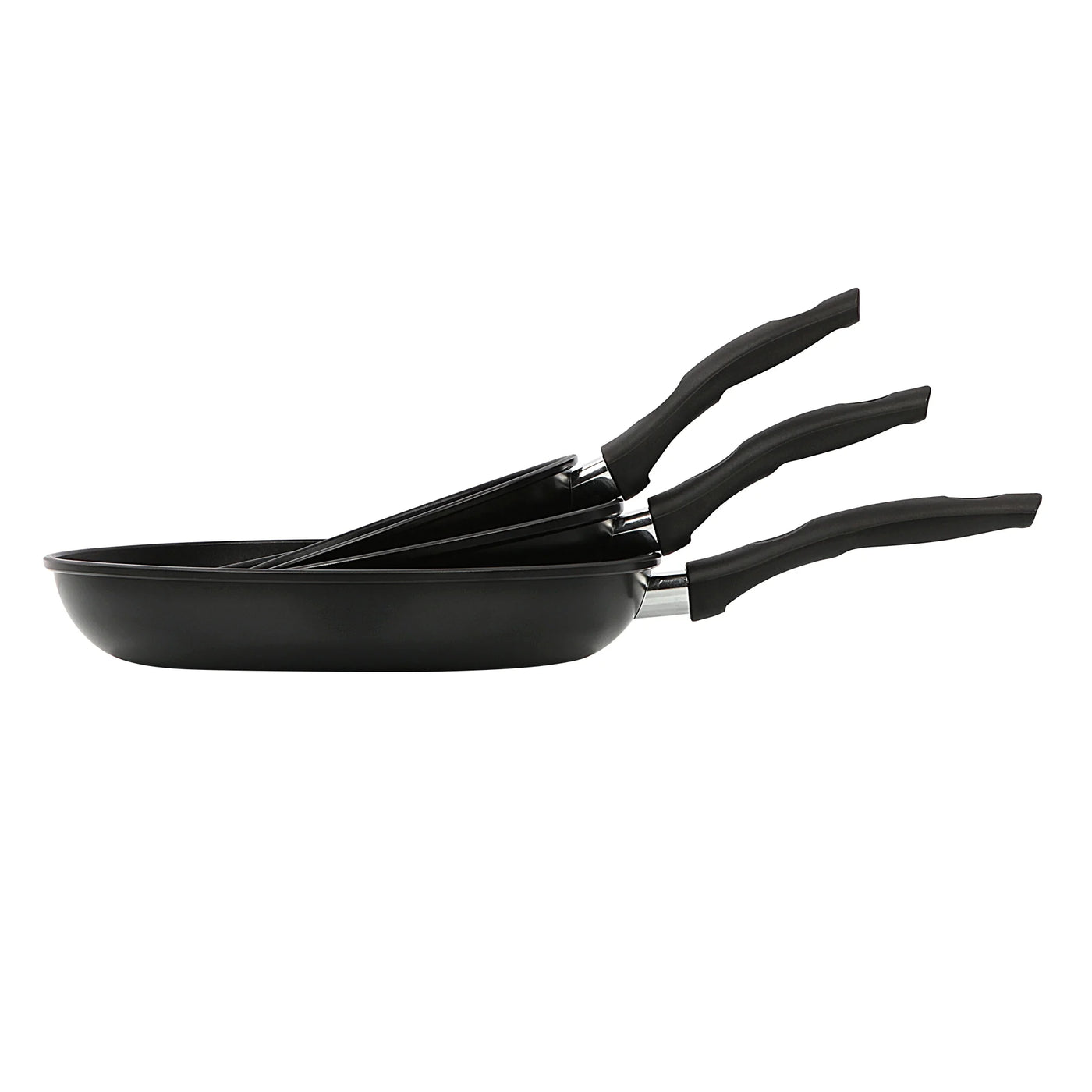 (4 Pack)  3-Piece Non-Stick Aluminum Skillet Set, Black