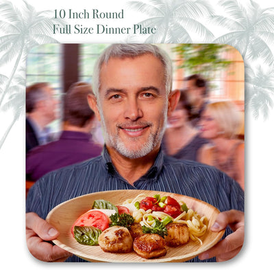 Disposable Palm Leaf Plates - 50 Pack - 10 Inch round - Compostable & Biodegradable - Heavy Duty, Eco-Friendly, Microwave Safe - like Bamboo Plates - Perfect for Events & Parties