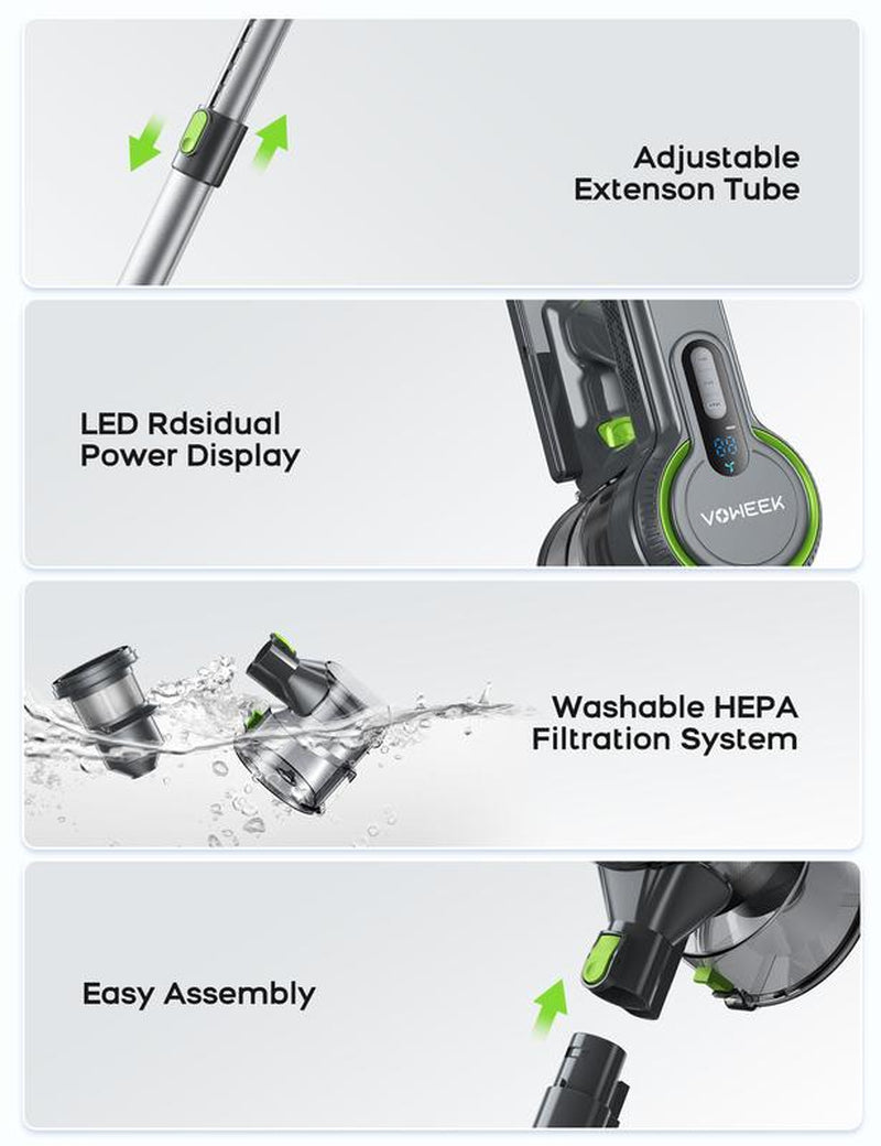 Voweek VC09 Stick Cordless Vacuum Cleaner with 240W & 3 Modes for Carpet, Floor, Home Cleaning
